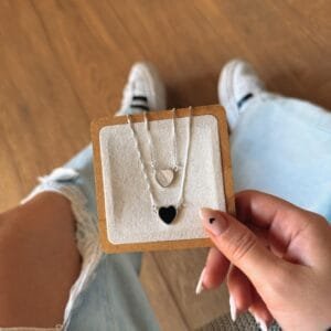 Escapulário Coração Em Madrepérola/Ônix (70 cm)